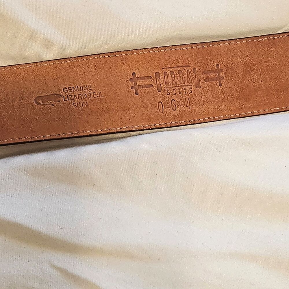 Montana Silversmiths Longhorn Buckle Corral Teju Lizard Skin Belt Size 34 - Picture 6 of 15